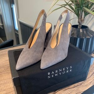 Authentic Barneys New York Grey Suede Slingbacks